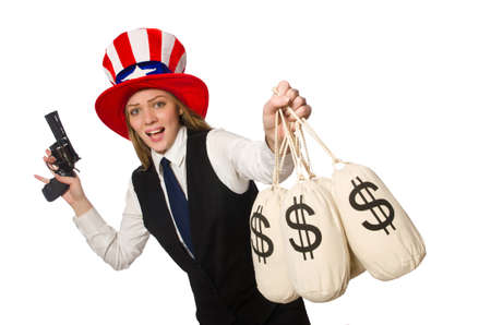 Woman wearing hat with american symbolsの写真素材