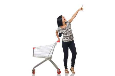Woman in shopping concept on whiteの写真素材