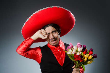 Person wearing sombrero hat in funny conceptの写真素材