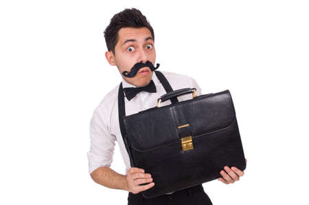 Young man with briefcase isolated on whiteの写真素材