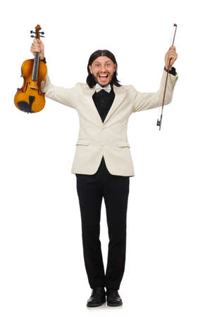 Man with violin playing on whiteの写真素材