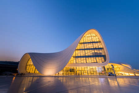 BAKU- JULY 20: Heydar Aliyev Center on July 20, 2015 in Baku, Azerbaijan. Heydar Aliyev Center won the Design Museum's Designs of the Year Award in 2014のeditorial素材