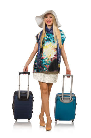 Travelling woman isolated on whiteの写真素材