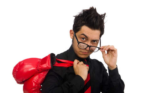Man businessman with red boxing glovesの写真素材