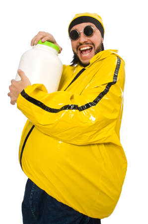 Overweight man isolated on the whiteの写真素材