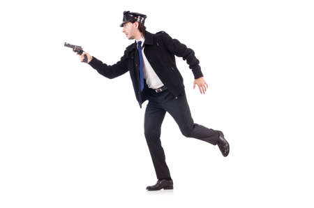Police officer isolated on whiteの写真素材