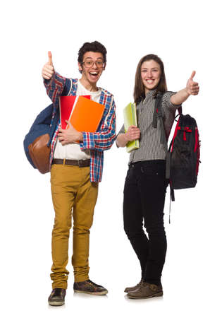 Pair of students isolated on whiteの写真素材