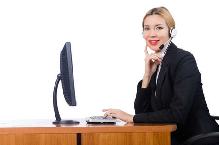 Woman businesswoman working isolated on whiteの写真素材