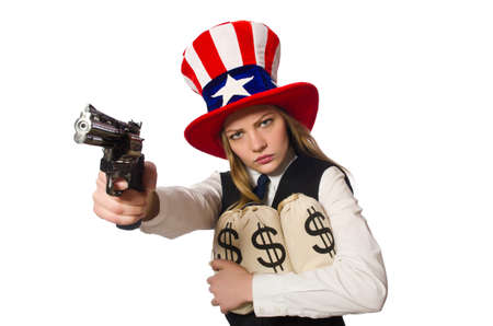 Woman wearing hat with american symbols