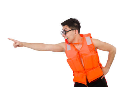 Funny man wearing orange safety vestの写真素材