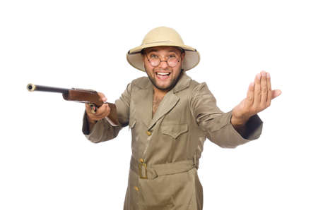 Safari hunter isolated on whiteの写真素材