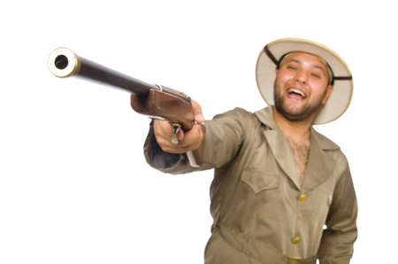 Safari hunter isolated on whiteの写真素材