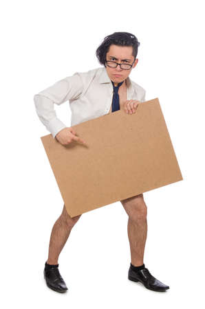 Funny man with black boardの写真素材