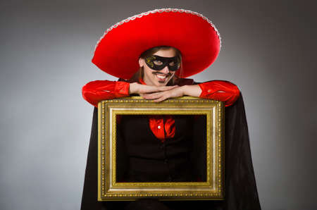 Person wearing sombrero hat in funny conceptの写真素材