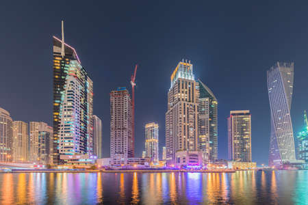 Dubai - JANUARY 10, 2015: Marina district on January 10 in UAE, Dubai. Marina district is popular residential area in Dubaiのeditorial素材