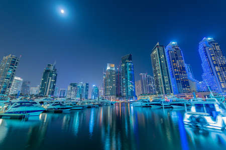 Dubai - JANUARY 10, 2015: Marina district on January 10 in UAE, Dubai. Marina district is popular residential area in Dubaiのeditorial素材