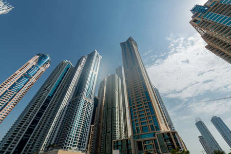 Dubai - AUGUST 9, 2014: Dubai Marina district on August 9 in UAE. Dubai is fastly developing city in Middle Eastのeditorial素材