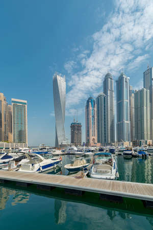 Dubai - AUGUST 9, 2014: Dubai Marina district on August 9 in UAE. Dubai is fastly developing city in Middle Eastのeditorial素材