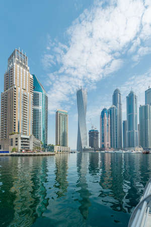 Dubai - AUGUST 9, 2014: Dubai Marina district on August 9 in UAE. Dubai is fastly developing city in Middle Eastのeditorial素材