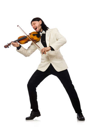Man with violin playing on whiteの写真素材