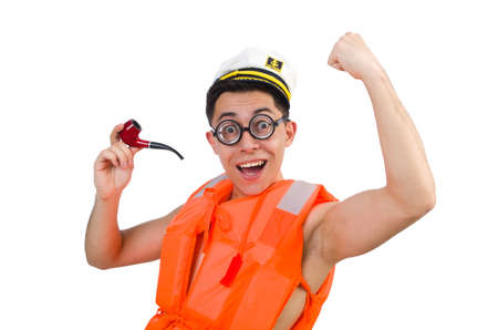 Funny man wearing orange safety vestの写真素材