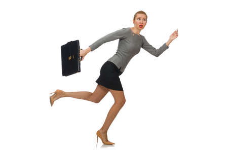Woman  with briefcase isolated on whiteの写真素材