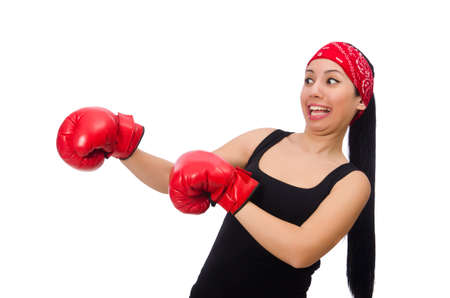 Woman boxer isolated on the white