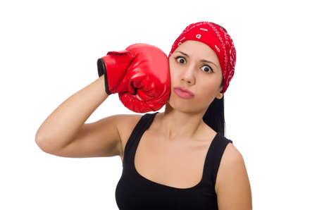 Woman boxer isolated on the whiteの写真素材