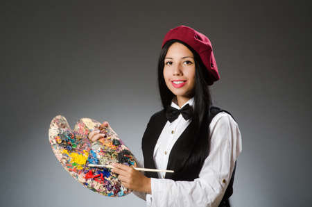 Funny artist working in the studioの写真素材