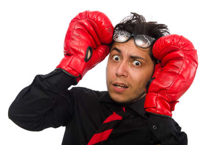Man businessman with red boxing gloves