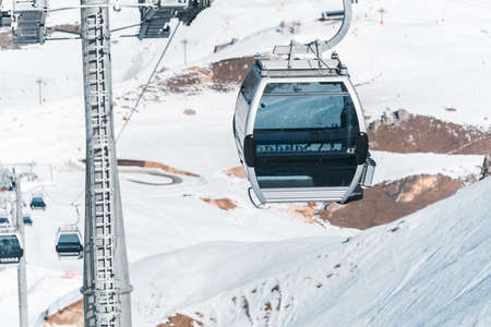 Ski lifts durings bright winter dayの写真素材