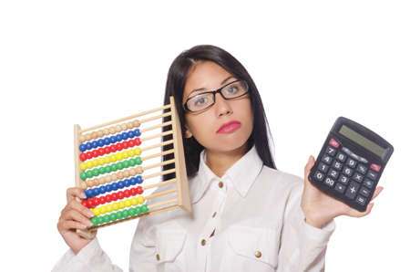 Woman in funny business concept on whiteの写真素材
