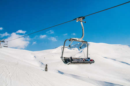 Ski lifts durings bright winter dayの写真素材