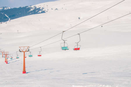 Ski lifts durings bright winter dayの写真素材