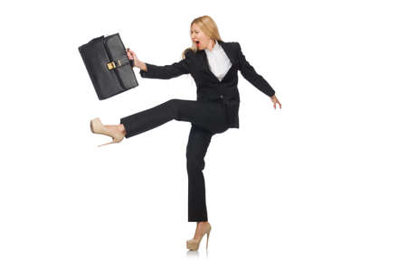 Woman businesswoman with briefcase isolated on whiteの写真素材