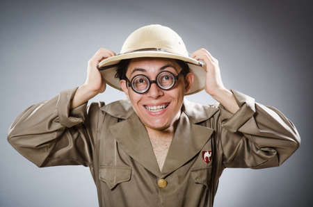 Funny safari traveller in travelling conceptの写真素材