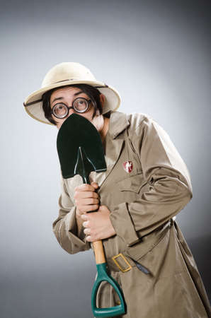 Funny safari traveller in travelling conceptの写真素材