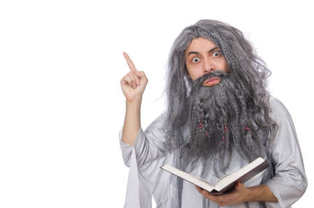 Funny old man isolated on whiteの写真素材