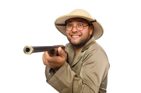 Safari hunter isolated on whiteの写真素材