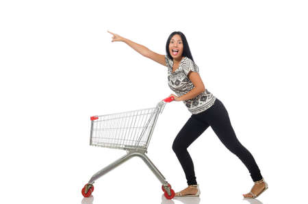 Woman in shopping concept on whiteの写真素材