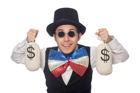 Funny man wearing giant bow tieの写真素材