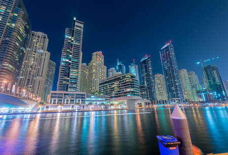 Dubai - AUGUST 9, 2014: Dubai Marina district on August 9 in UAE. Dubai is fastly developing city in Middle Eastのeditorial素材