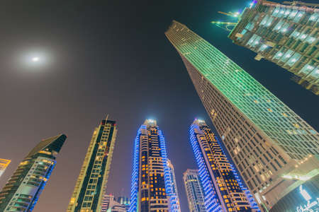 Dubai - JANUARY 10, 2015: Marina district on January 10 in UAE, Dubai. Marina district is popular residential area in Dubaiのeditorial素材