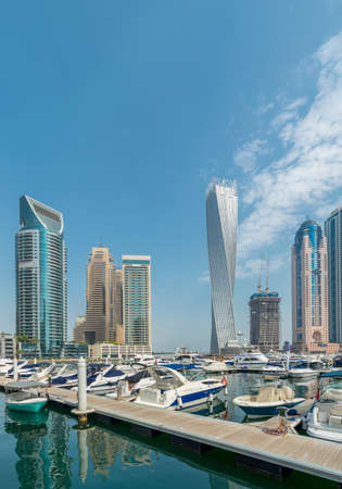 Dubai - AUGUST 9, 2014: Dubai Marina district on August 9 in UAE. Dubai is fastly developing city in Middle Eastのeditorial素材