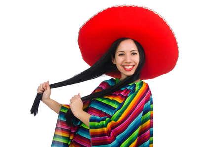 Mexican woman in funny concept on whiteの写真素材