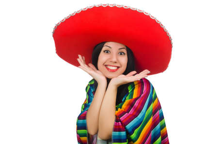 Mexican woman in funny concept on whiteの写真素材