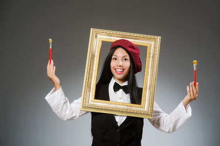 Funny artist working in the studioの写真素材