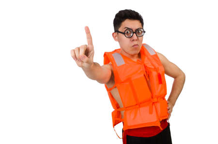Funny man wearing orange safety vestの写真素材