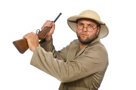 Safari hunter isolated on white