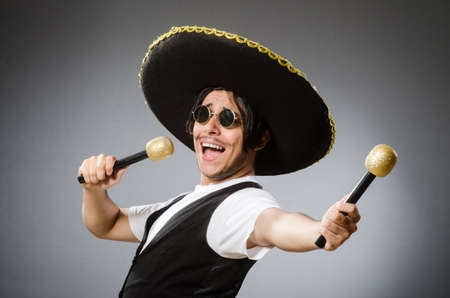 Person wearing sombrero hat in funny conceptの写真素材